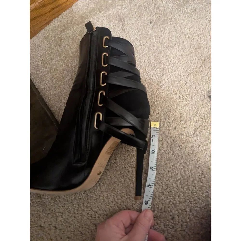 Rousseau Boots Black Tan Heels EU 38 US 8M Italy Leather Closed Toe Stiletto - Picture 5 of 6